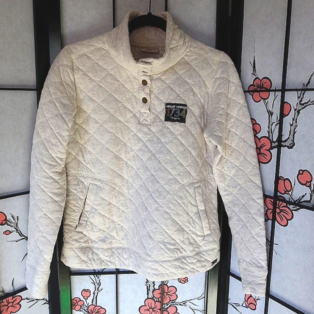 Techstyles Women's Cream Quilted Quarter Button Pullover Sweater Size Small